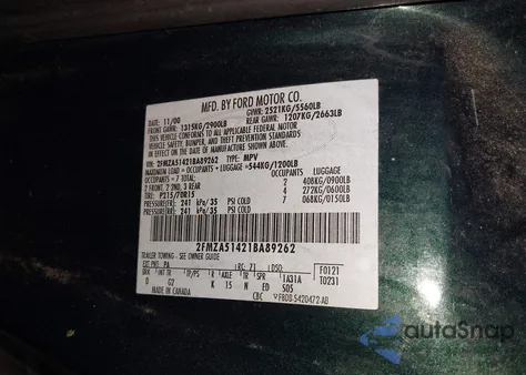 2001 Ford Windstar Lx z USA, uszkodzony, nr VIN 2FMZA51421BA89262